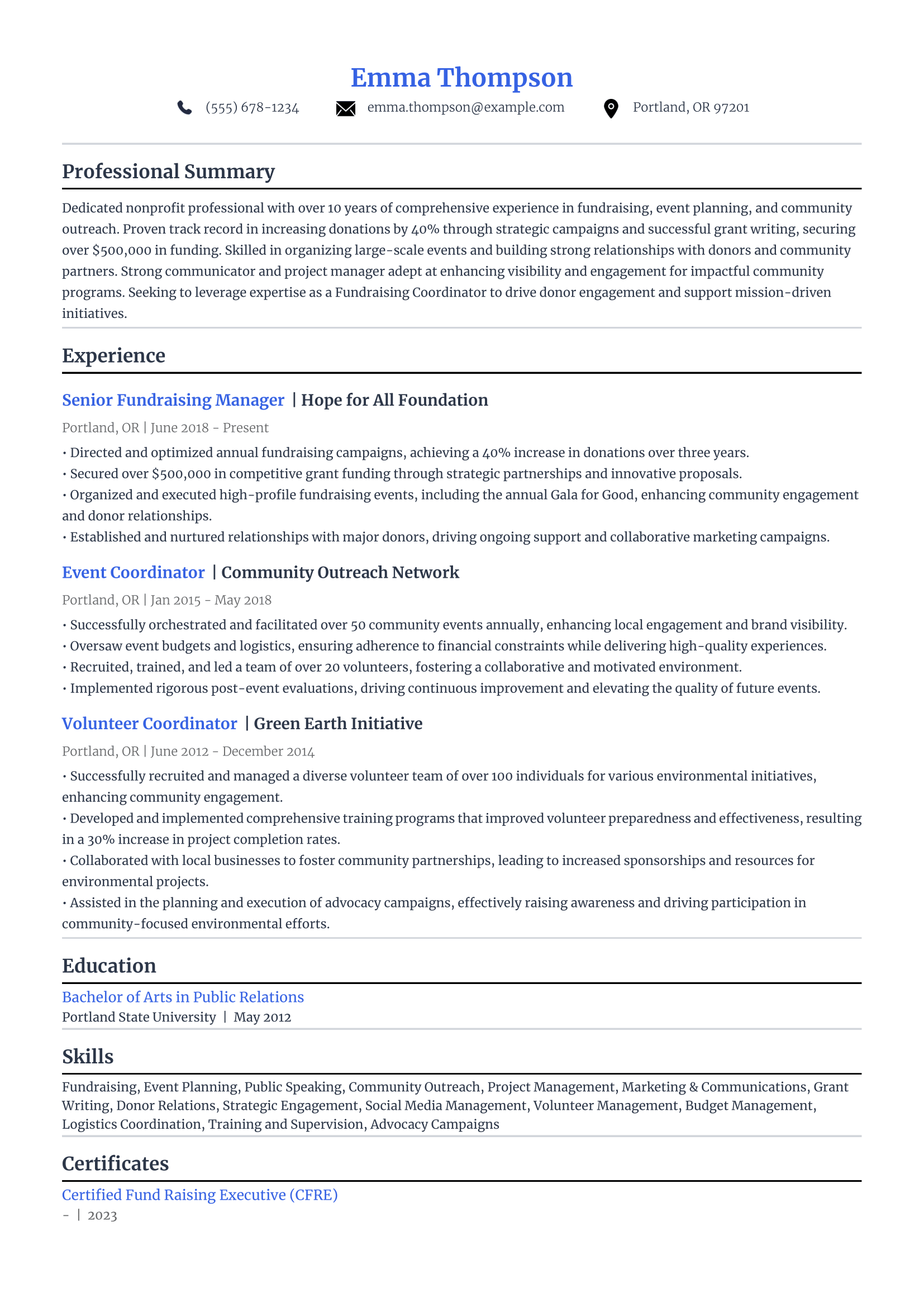 13. Nonprofit and Advocacy Resume Example