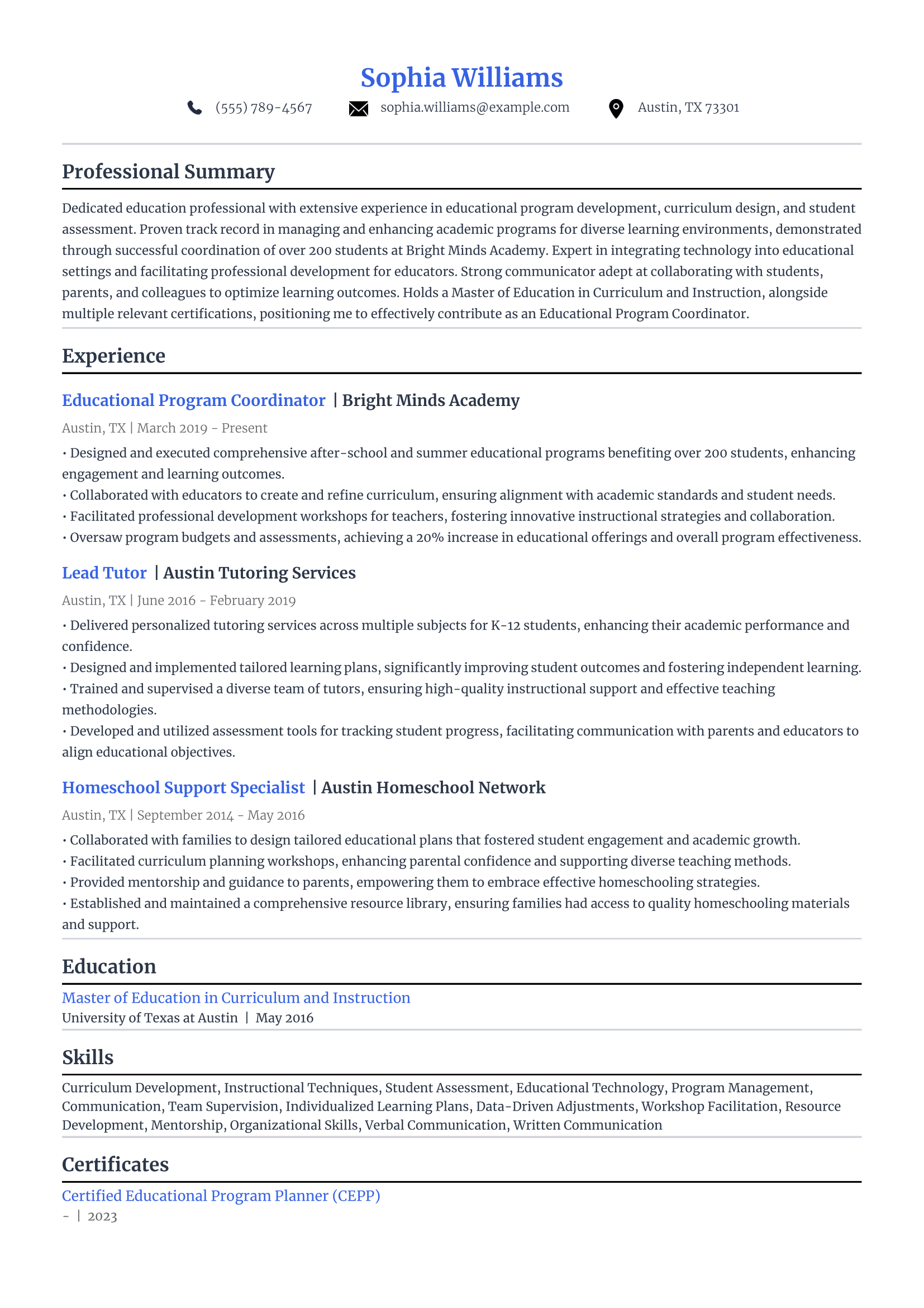 14. Education and Tutoring Resume Example