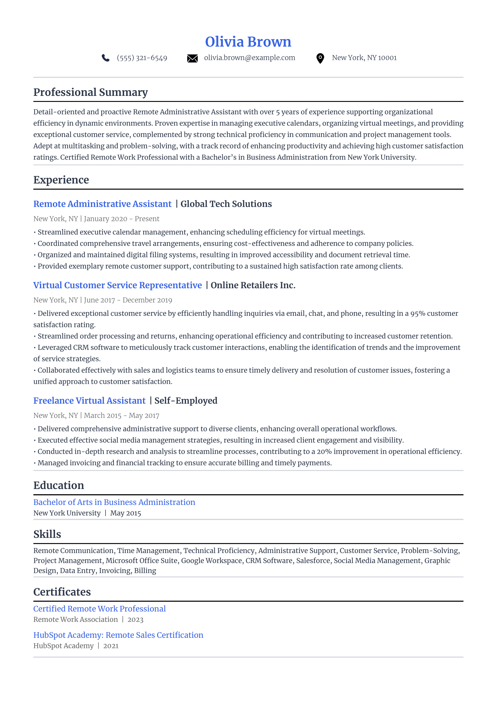 15. Remote Work Experience Resume Example