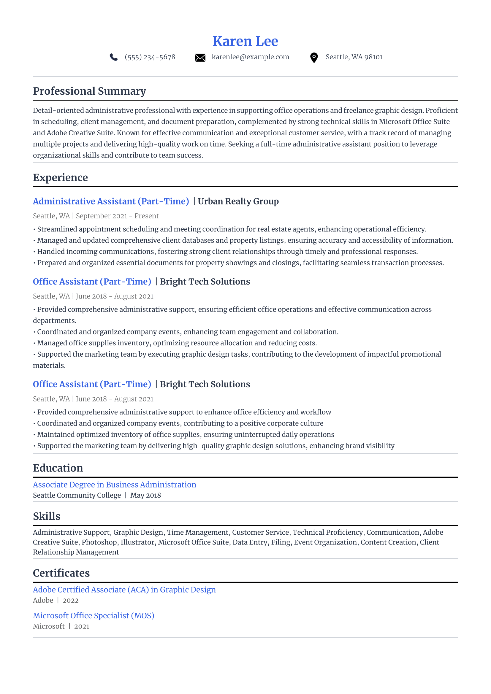 6. Part-Time Experience Resume Example