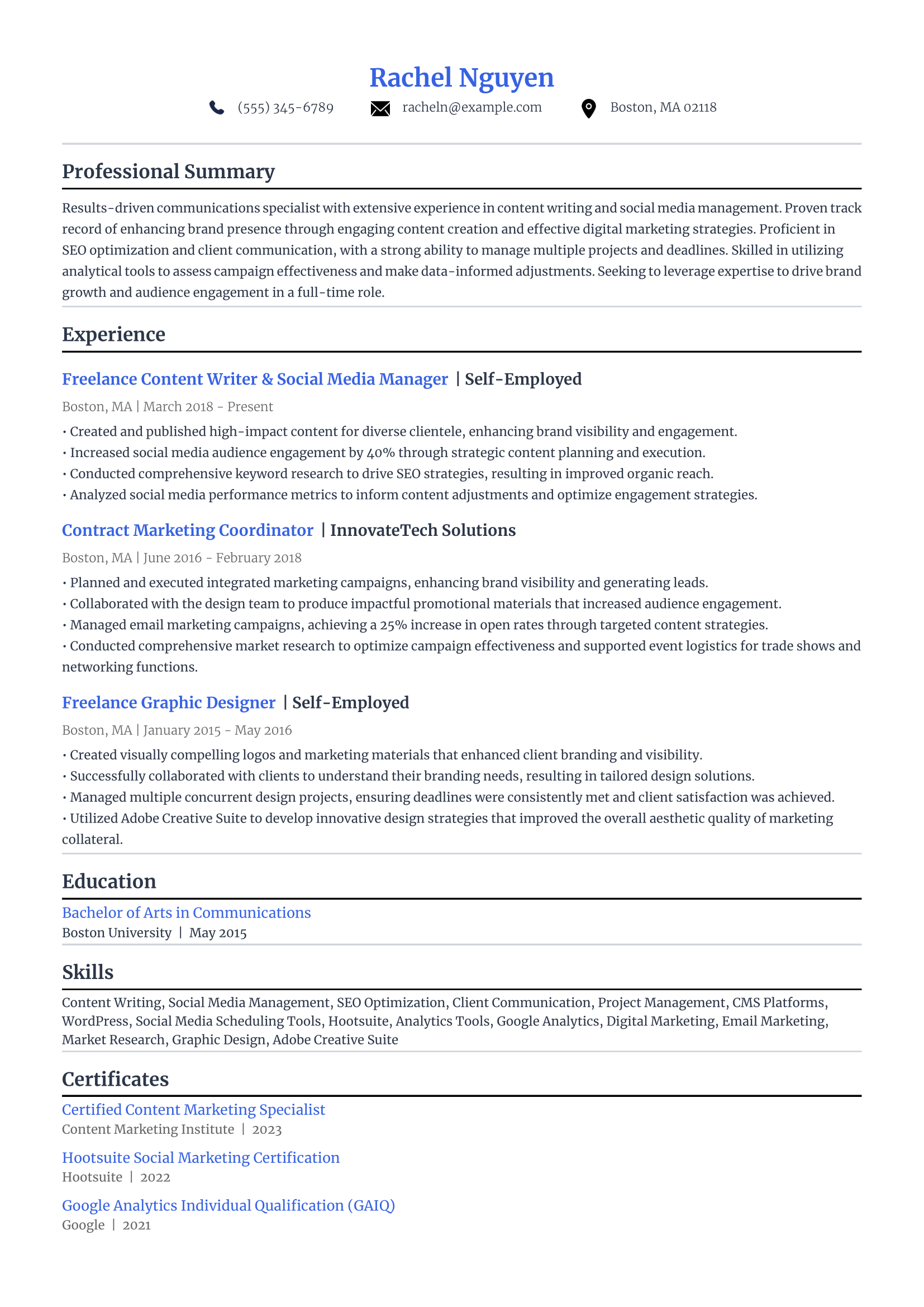 7. Freelance or Contract Work Resume Example